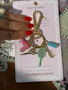 Pink & Mint Hairstylist Accessory Handbag/Key Charm